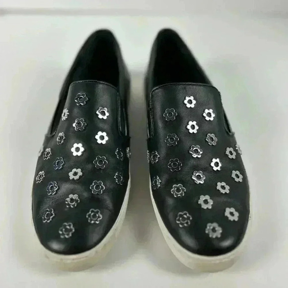 Michael Kors Keaton Slip On Sneaker metallic Floral toe Leather Black-Size 8 - Picture 5 of 13